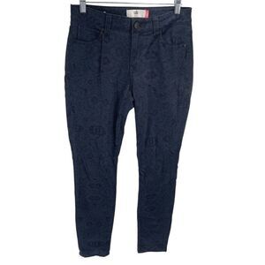 Cabi Womens Curvy Skinny Jeans Stretch Floral Flower pattern Pocket Navy Blue bl